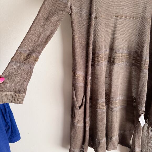 Free People Brown Earthy Long Sleeve Knit Duster Open Front Cardigan Small Boho - Picture 2 of 7